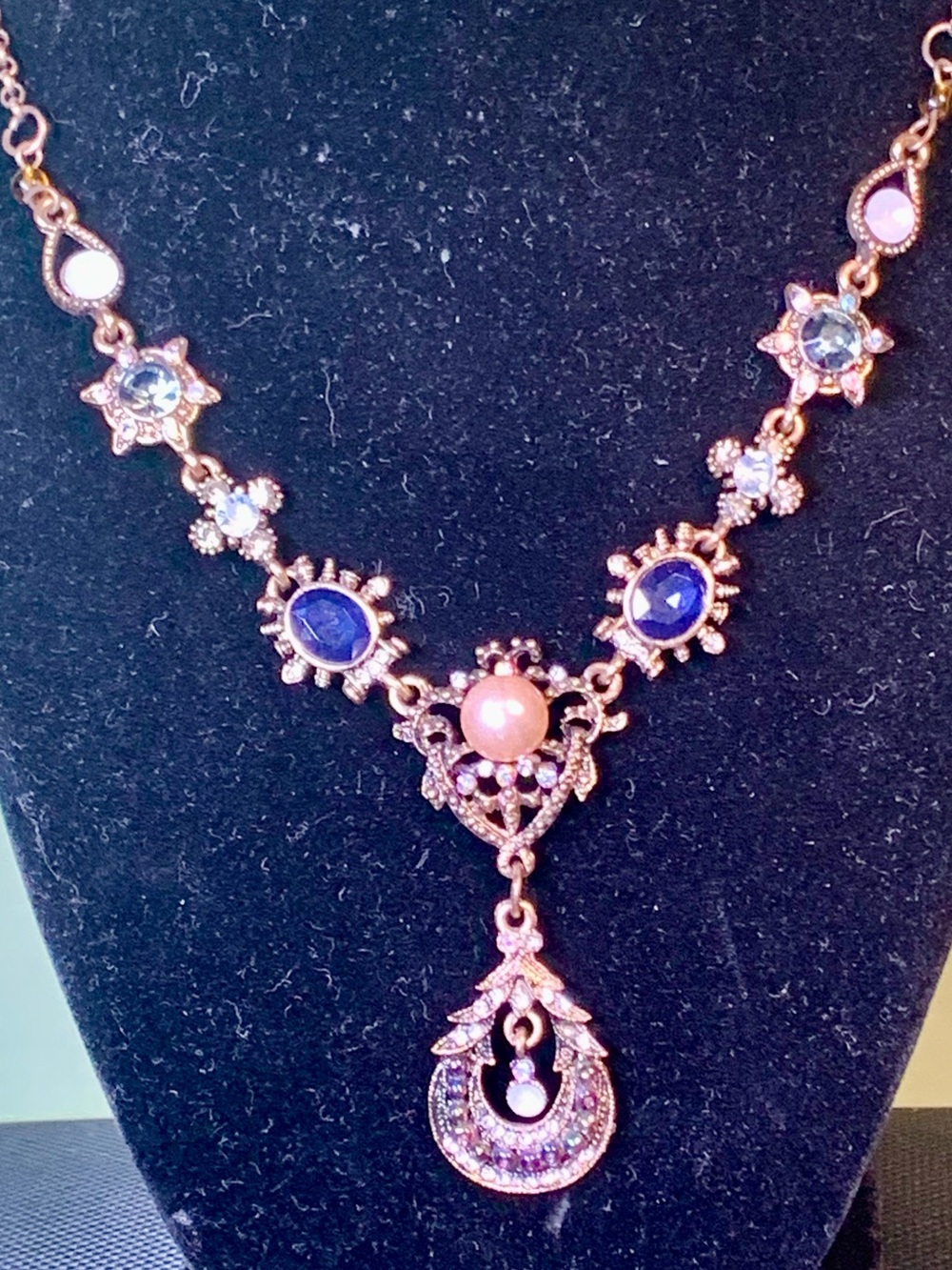 Victorian Revival Gold, Pink and Blue Statement Necklace